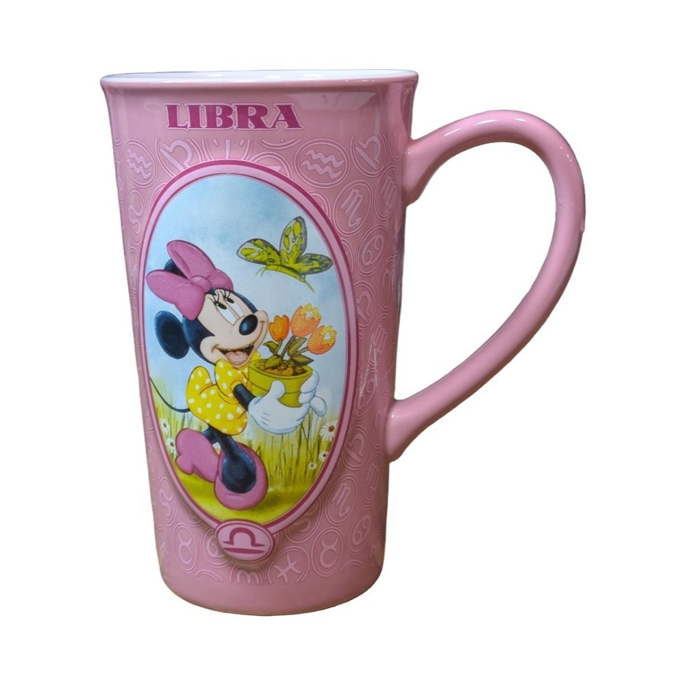 Disney Store Minnie Mouse Libra Zodiac Pink Tall Ceramic Mug